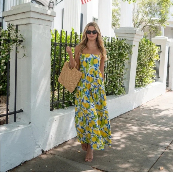 Kenny Flowers The Positano Resort Dress Lemon Print tie tank maxi sundress NWT - Picture 4 of 12
